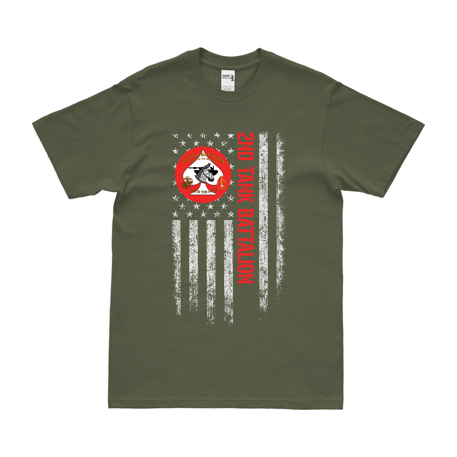2nd Tank Battalion USMC American Flag T-Shirt Tactically Acquired Military Green Small 