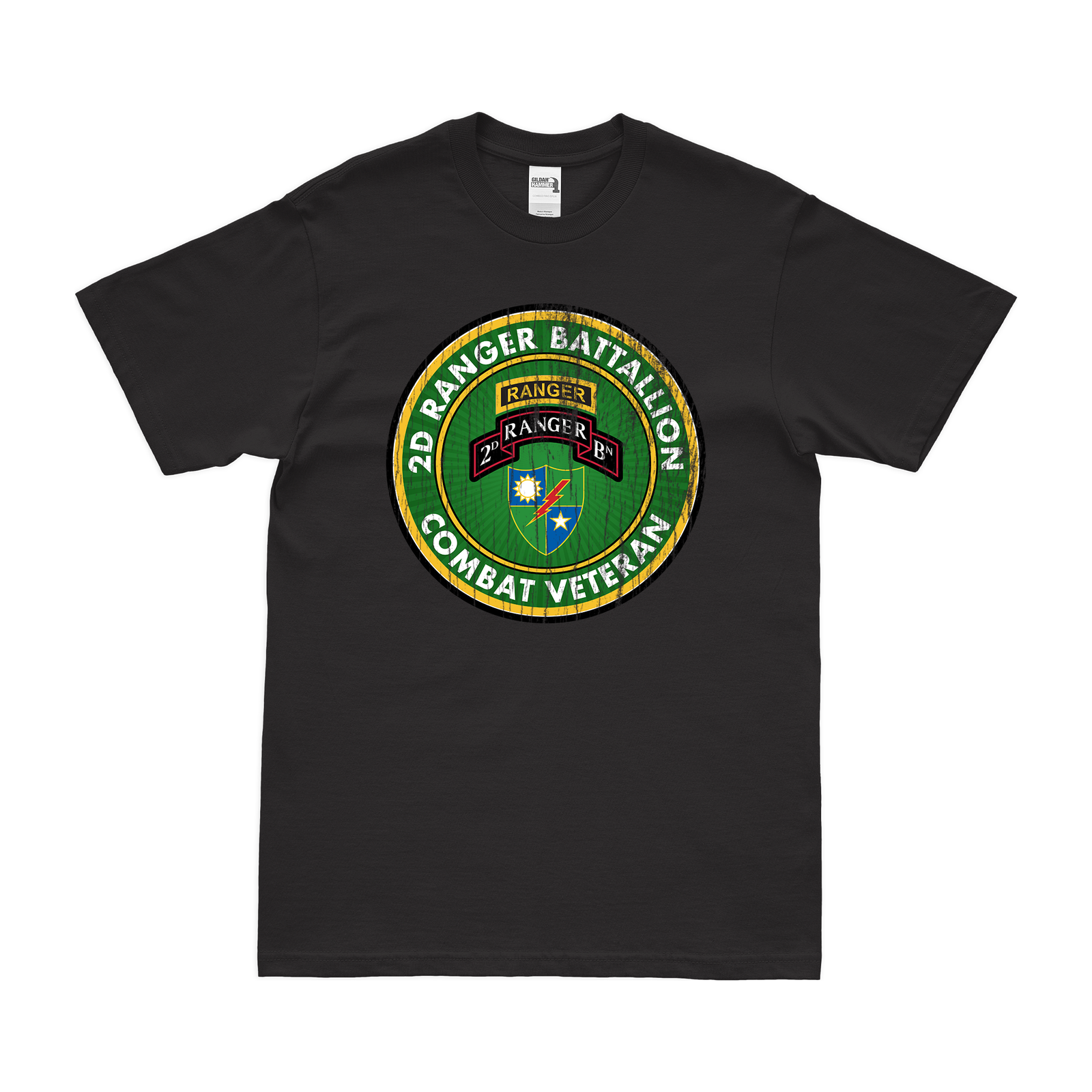 2d Ranger Battalion Combat Veteran T-Shirt Tactically Acquired Black Distressed Small