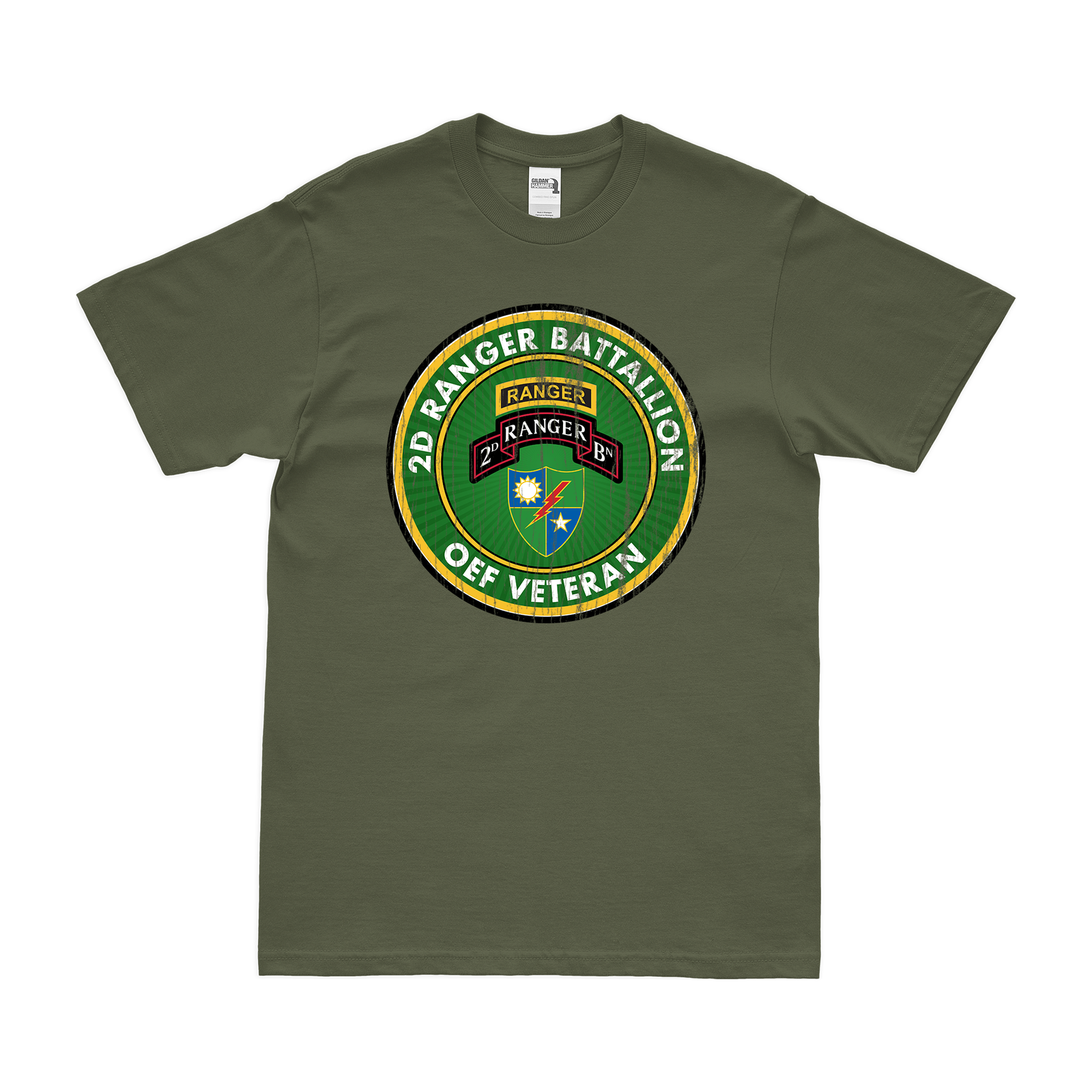2d Ranger Battalion OEF Veteran T-Shirt Tactically Acquired Military Green Distressed Small