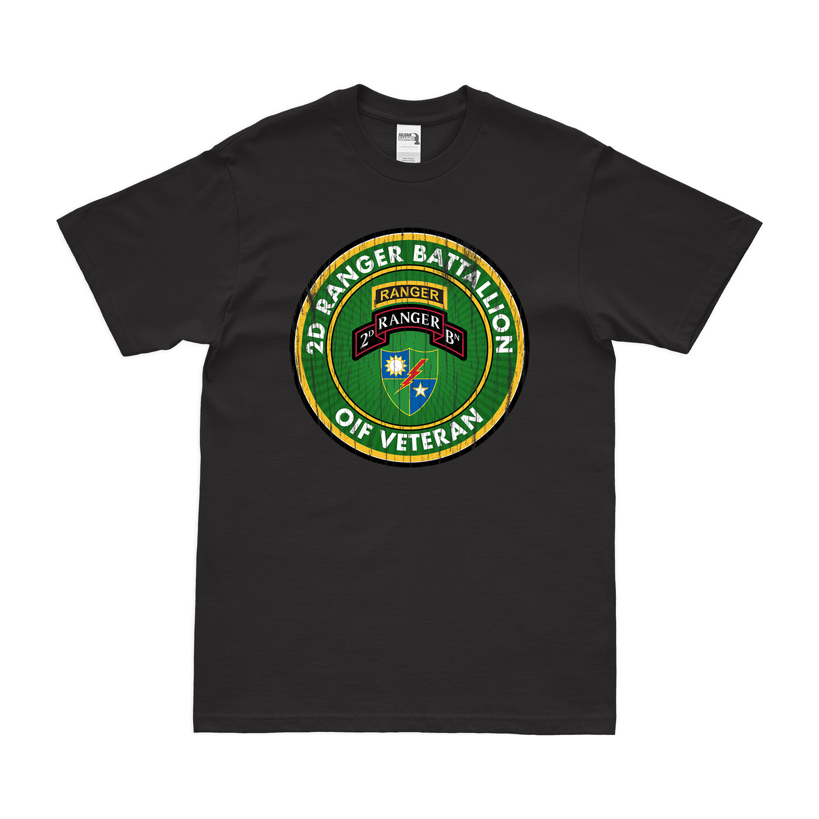 2d Ranger Battalion OIF Veteran T-Shirt Tactically Acquired Black Distressed Small