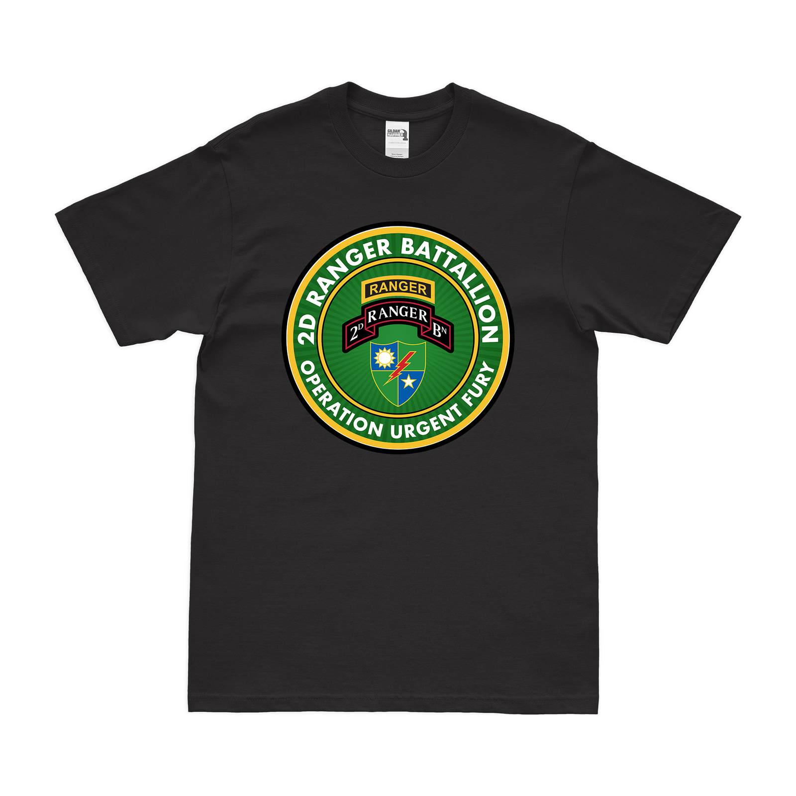 2d Ranger Battalion Operation Urgent Fury T-Shirt Tactically Acquired Black Clean Small