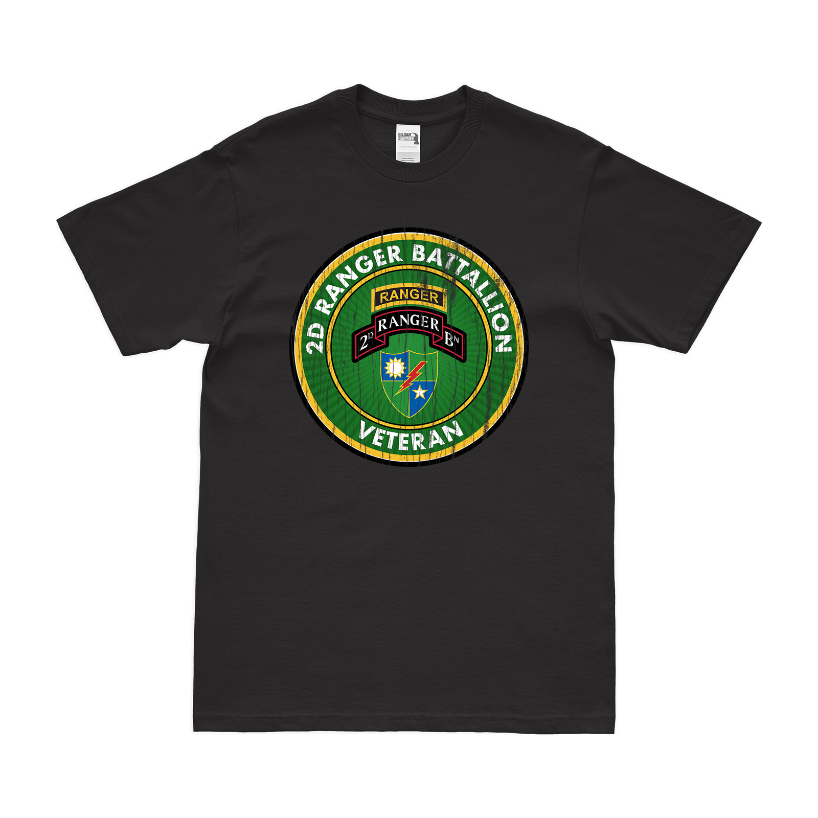 2d Ranger Battalion Veteran T-Shirt Tactically Acquired Black Distressed Small