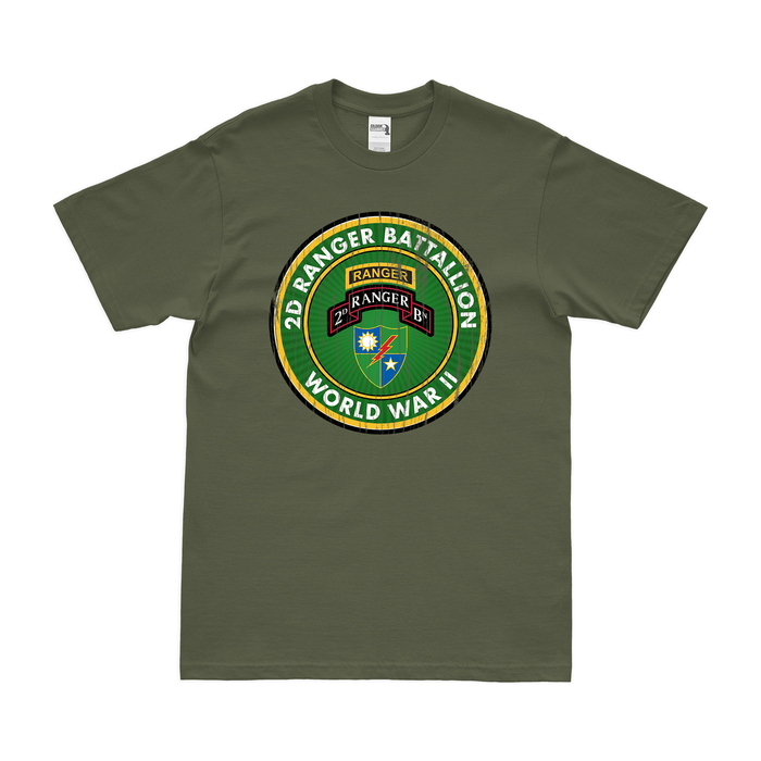 2d Ranger Battalion WW2 Legacy T-Shirt Tactically Acquired Military Green Distressed Small