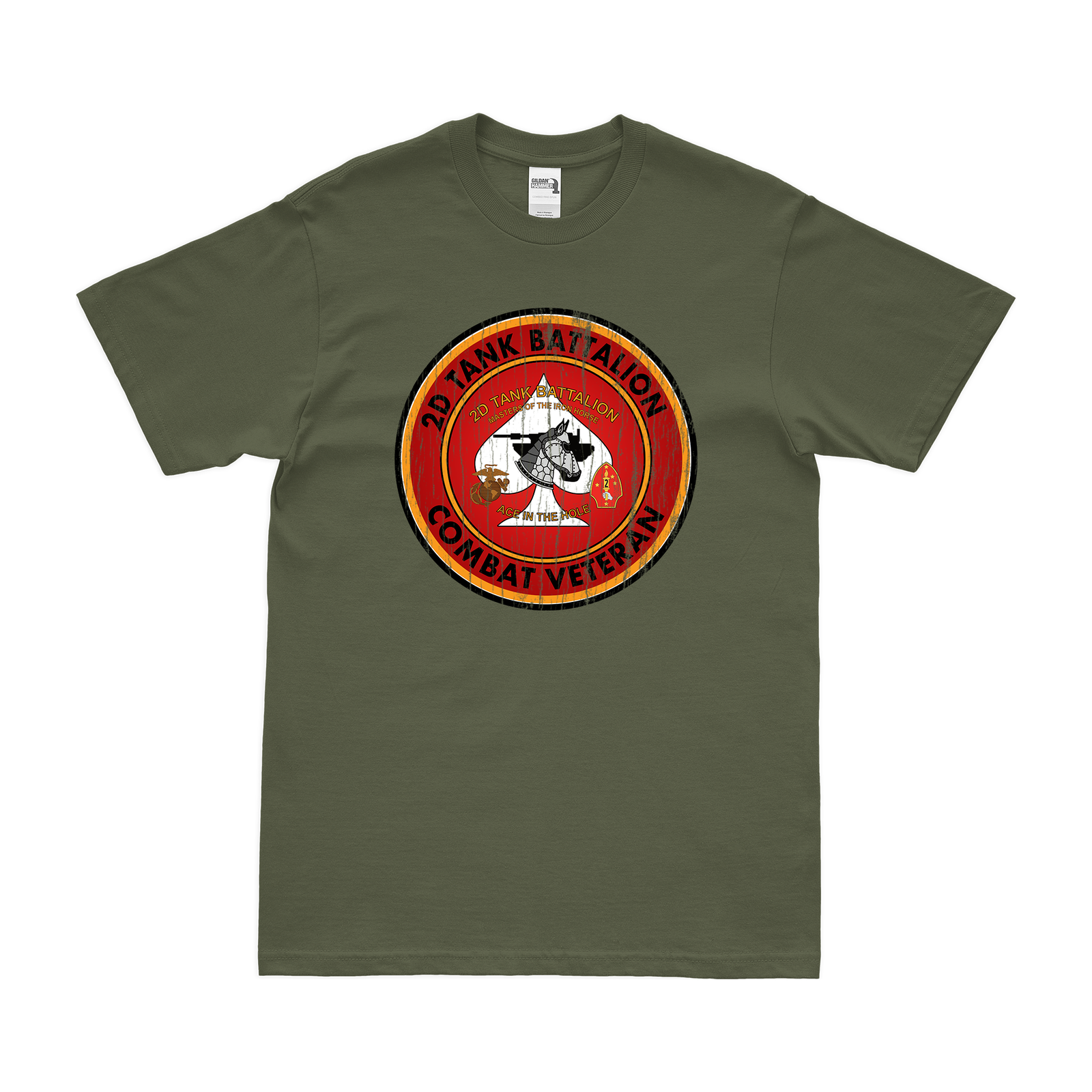 2nd Tank Battalion Combat Veteran USMC T-Shirt Tactically Acquired Military Green Distressed Small