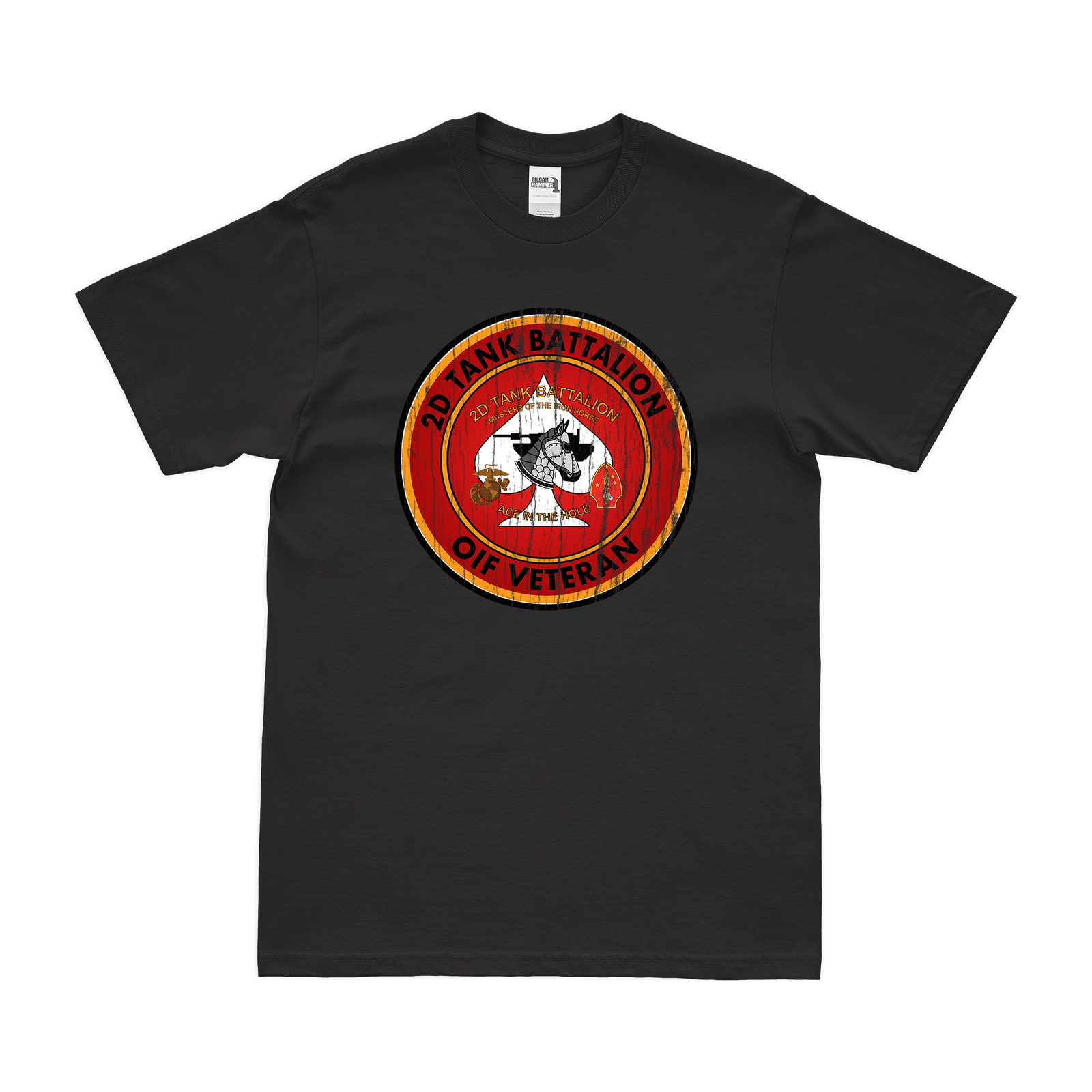2nd Tank Battalion OIF Veteran USMC T-Shirt Tactically Acquired Black Distressed Small