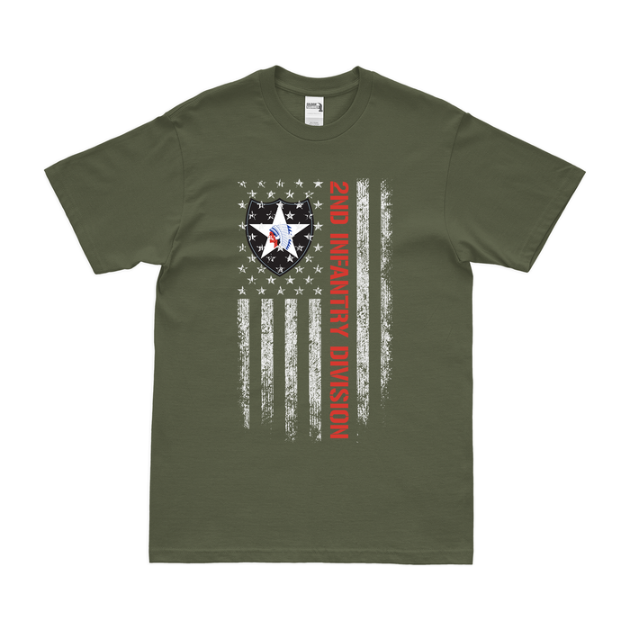 U.S. Army 2nd Infantry Division American Flag T-Shirt Tactically Acquired Military Green Small 