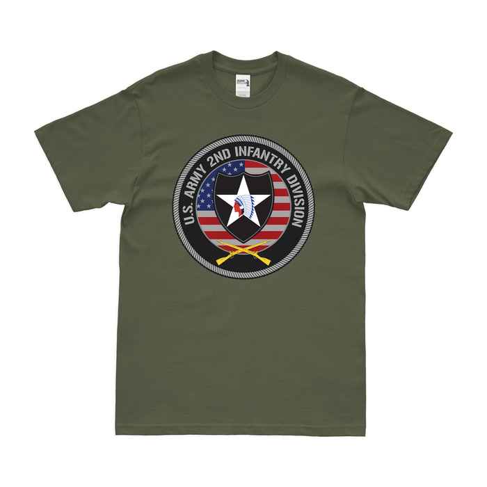 Patriotic 2nd Infantry Division American Flag Emblem T-Shirt Tactically Acquired Military Green Small 