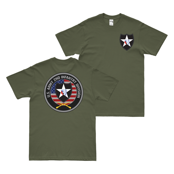 Double-Sided 2nd Infantry Division American Flag Emblem T-Shirt Tactically Acquired Military Green Small 