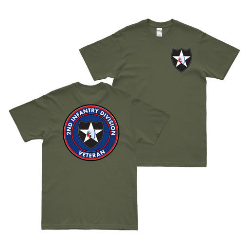 Double-Sided 2nd Infantry Division Veteran T-Shirt Tactically Acquired Military Green Small 