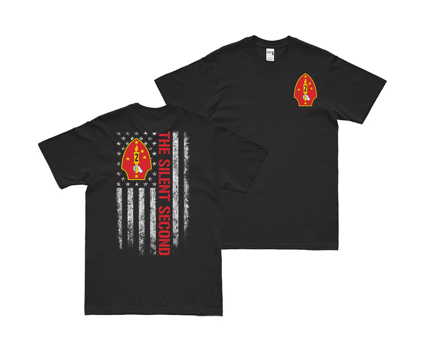 Double-Sided 2nd Marine Division Motto American Flag T-Shirt Tactically Acquired Small Black 