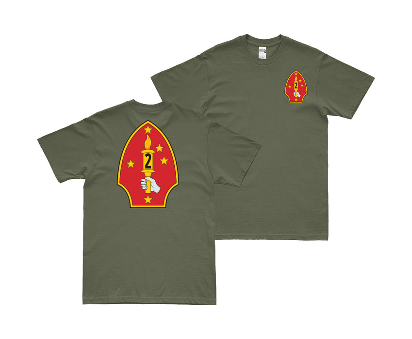 Double-Sided 2nd Marine Division Emblem Logo T-Shirt Tactically Acquired Small Military Green 