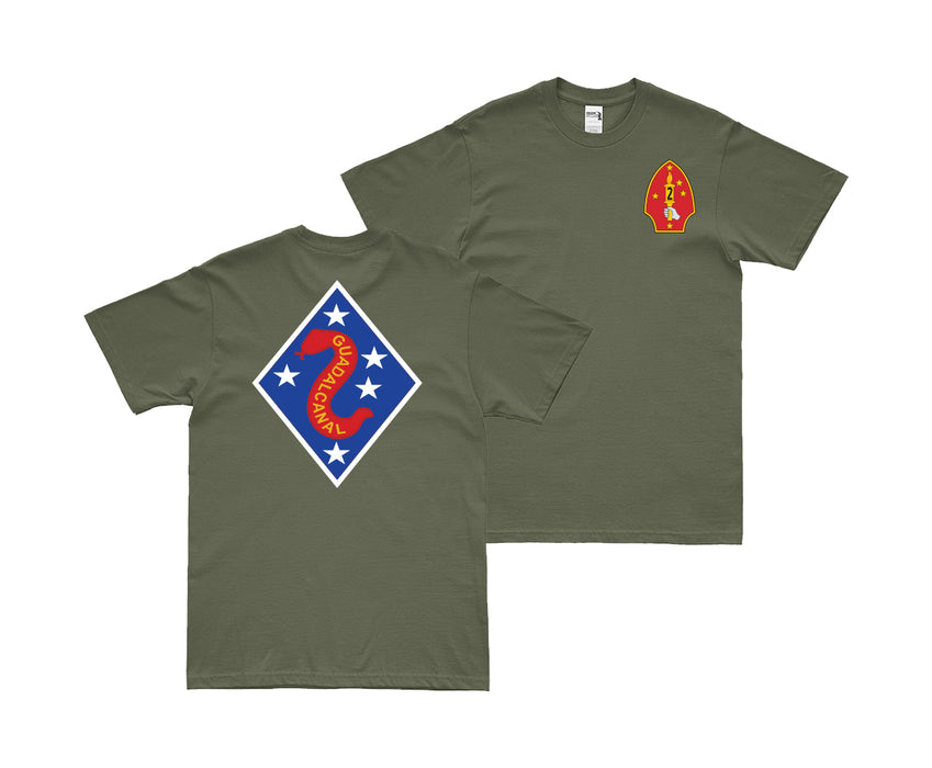 Double-Sided 2nd Marine Division Guadalcanal WW2 Logo T-Shirt Tactically Acquired Small Military Green 