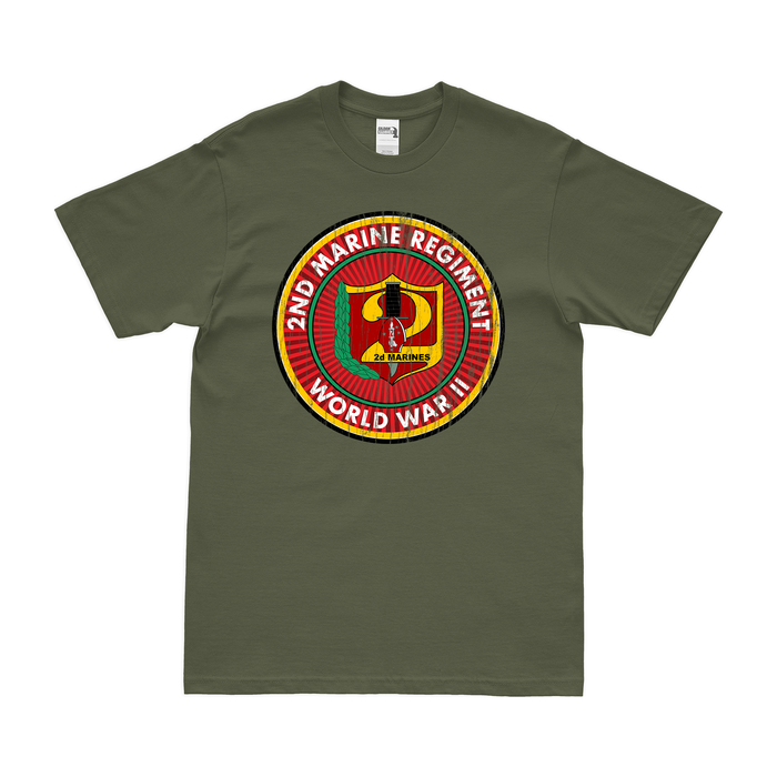 2nd Marine Regiment WW2 Legacy T-Shirt Tactically Acquired Military Green Distressed Small