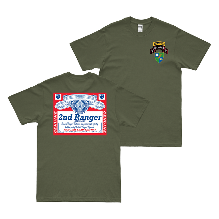 Double-Sided 2nd Ranger Battalion Budweiser T-Shirt Tactically Acquired Military Green Small 