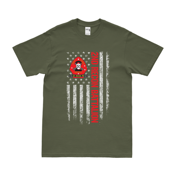 2nd Recon Battalion USMC American Flag T-Shirt Tactically Acquired Military Green Small 