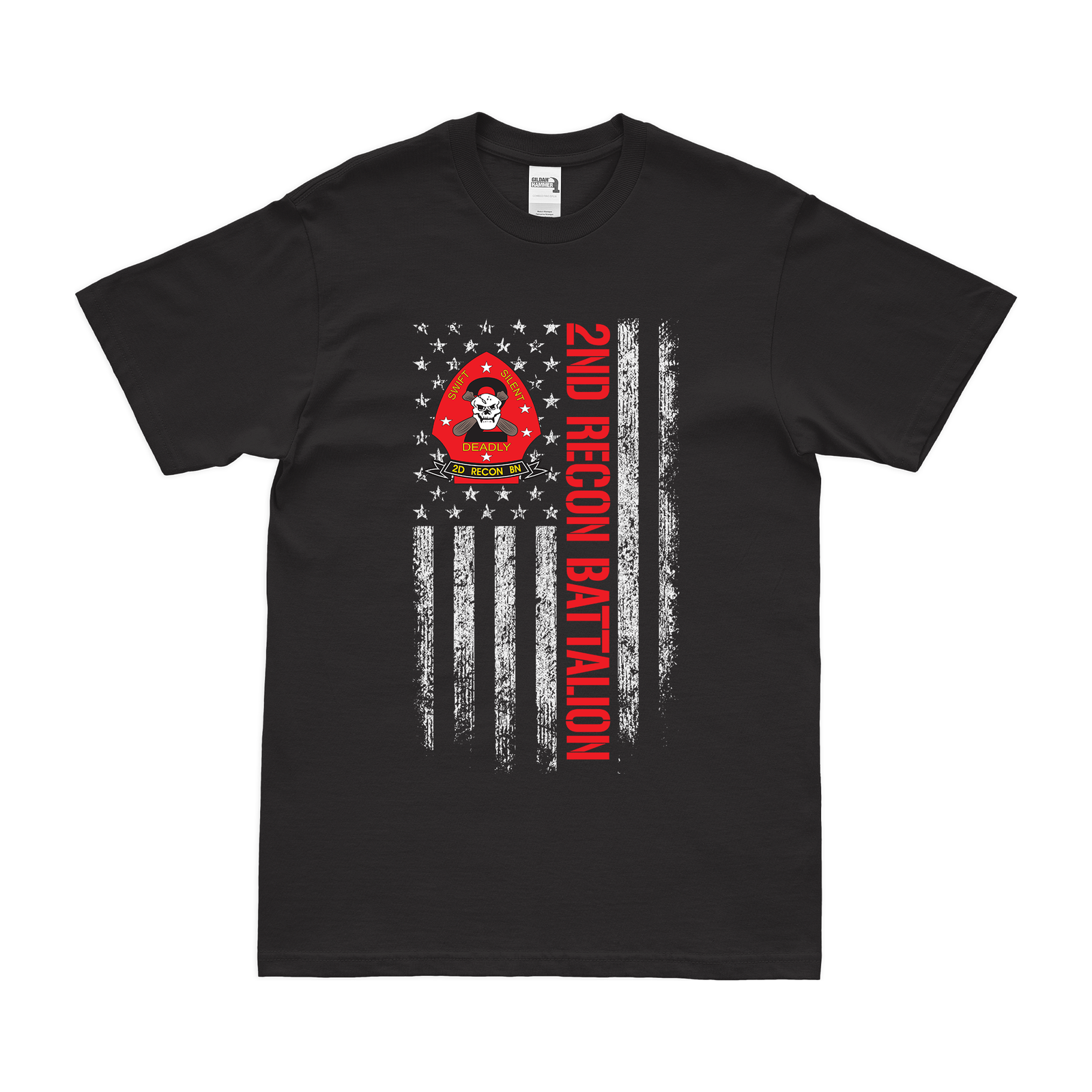 2nd Recon Battalion USMC American Flag T-Shirt Tactically Acquired Black Small 