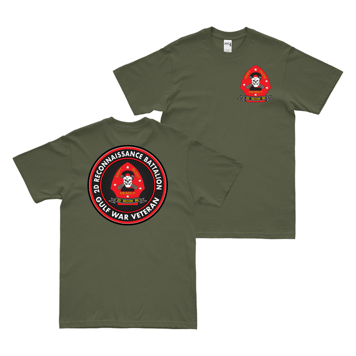 Double-Sided 2nd Recon Bn Gulf War Veteran T-Shirt Tactically Acquired Military Green Small 