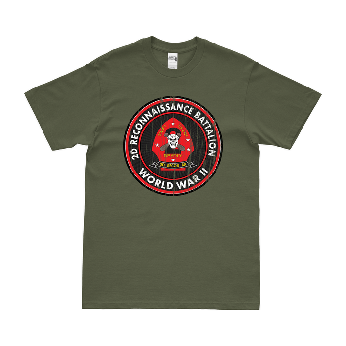 2nd Recon Bn WW2 Legacy T-Shirt Tactically Acquired Military Green Distressed Small