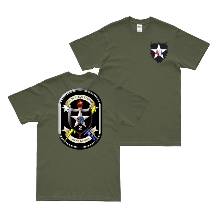 Double-Sided 2nd SBCT 2d ID "Lancer Brigade" Emblem T-Shirt Tactically Acquired Military Green Small 