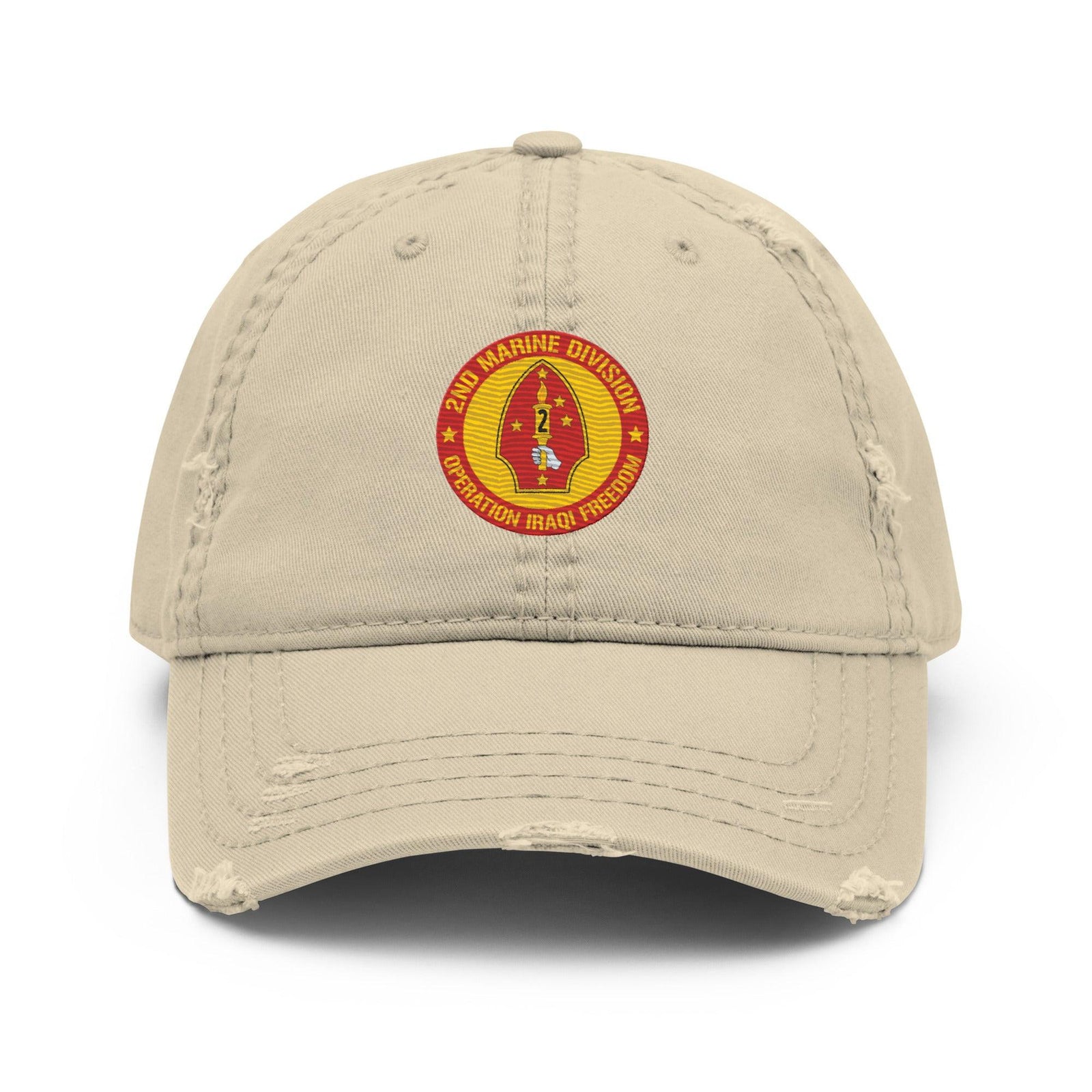 2nd Marine Division (2nd MARDIV) OIF Veteran Distressed Dad Hat Tactically Acquired Khaki  