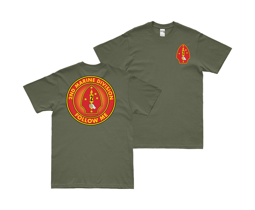 Double-Sided 2nd Marine Division Follow Me T-Shirt Tactically Acquired Small Military Green 
