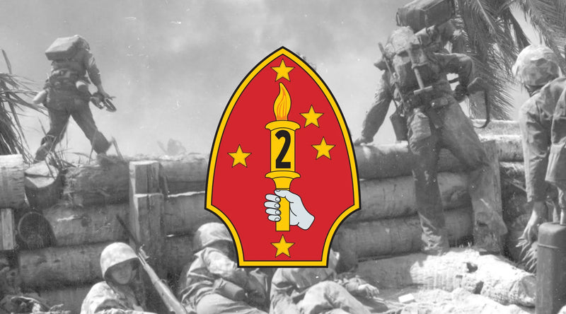 2nd Marine Division Fighting on Tarawa WW2 featuring the 2nd MARDIV Logo.