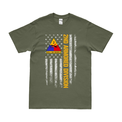 2nd Armored Division "Hell on Wheels" American Flag T-Shirt Tactically Acquired Military Green Small 