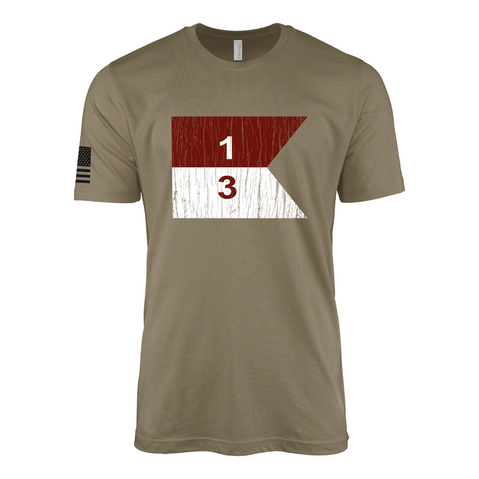 Distressed 3-1 CAV "Blackhawks" Cavalry Guidon T-Shirt Tactically Acquired Coyote Brown Small