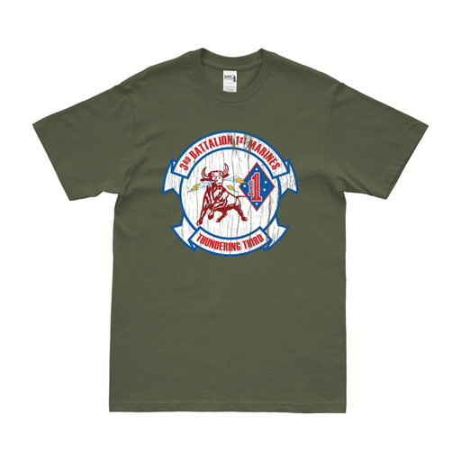 Distressed 3rd Bn 1st Marines (3/1 Marines) Logo T-Shirt Tactically Acquired Small Military Green 