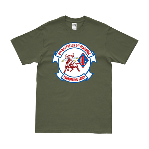 3rd Bn 1st Marines (3/1 Marines) Unit Logo Emblem T-Shirt Tactically Acquired Small Military Green 