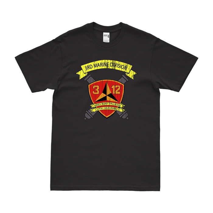 3rd Bn 12th Marines (3/12 Marines) Unit Logo T-Shirt Tactically Acquired Black Distressed Small