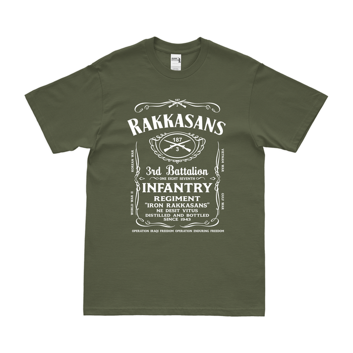 3-187 IN, 3BCT, 101st ABN Whiskey Label T-Shirt Tactically Acquired Military Green Small 