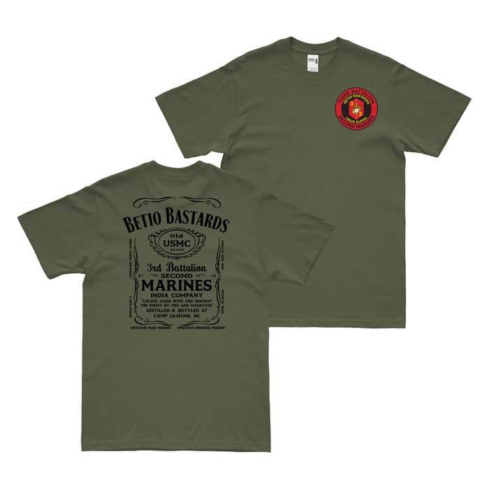3/2 Marines India Company Whiskey Label T-Shirt Tactically Acquired Military Green Small 