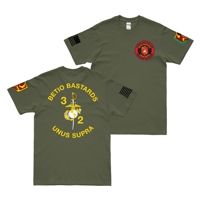 Double-Sided 3/2 Marines Logo T-Shirt Tactically Acquired Military Green Small 