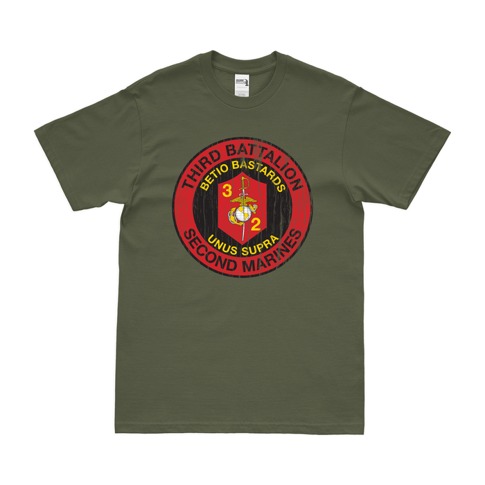 Distressed 3rd Bn 2nd Marines (3/2 Marines) Logo T-Shirt Tactically Acquired Small Military Green 