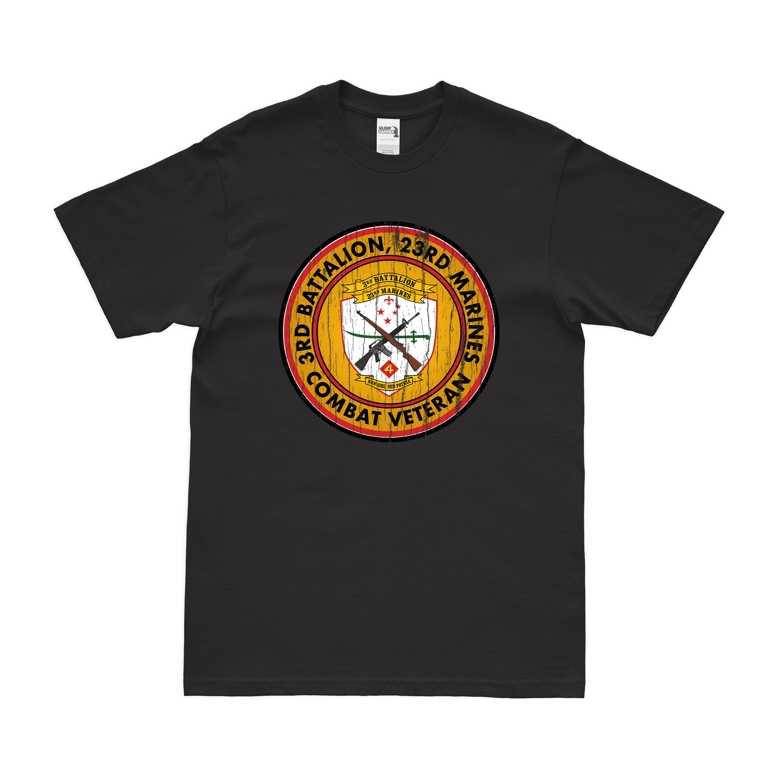 3-23 Marines Combat Veteran T-Shirt Tactically Acquired Black Distressed Small