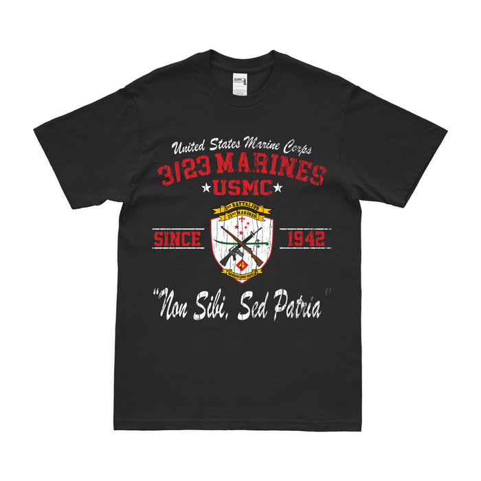 3-23 Marines Since 1942 Unit Legacy T-Shirt Tactically Acquired Black Distressed Small