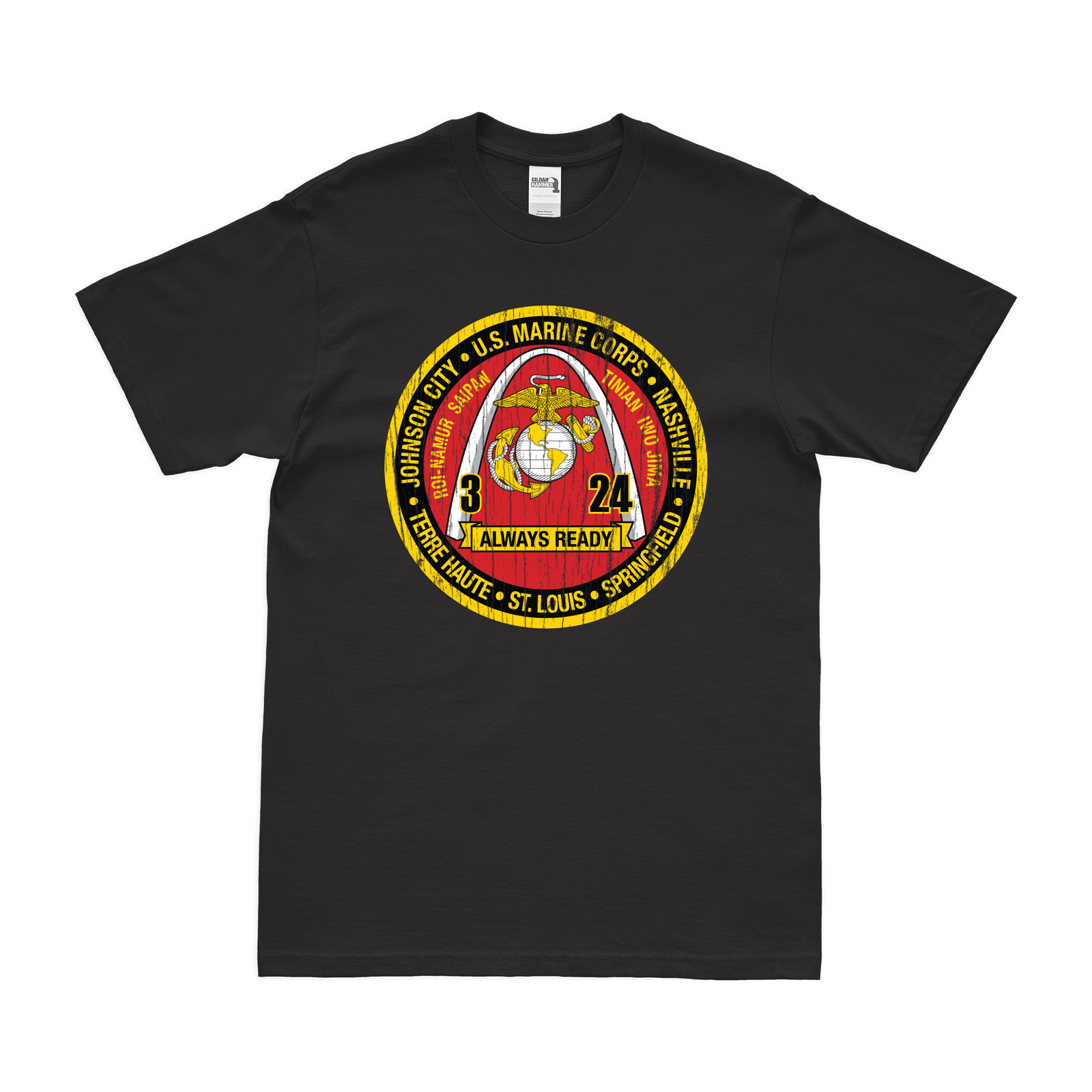 Distressed 3rd Bn 24th Marines (3/24 Marines) Logo T-Shirt Tactically Acquired Small Black 