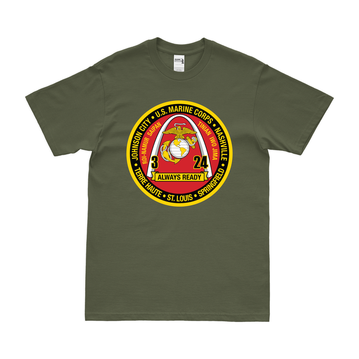 3rd Bn 24th Marines (3/24 Marines) Logo Emblem T-Shirt Tactically Acquired Small Military Green 