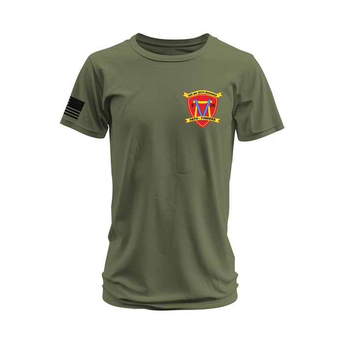 3/26 Marines Left Chest Emblem T-Shirt Tactically Acquired Military Green Small 