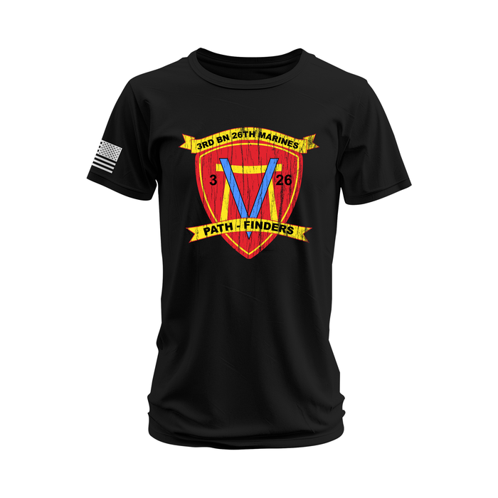 Distressed 3rd Bn 26th Marines (3/26 Marines) Logo T-Shirt Tactically Acquired Black Small 