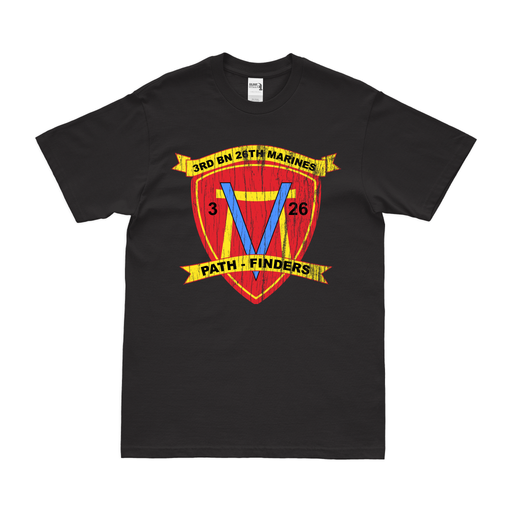 Distressed 3rd Bn 26th Marines (3/26 Marines) Logo T-Shirt Tactically Acquired Small Black 