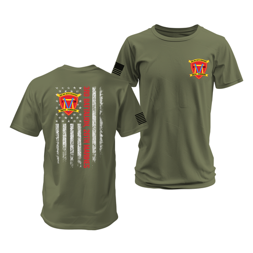 Double-Sided 3/26 Marines American Flag T-Shirt Tactically Acquired Military Green Small 