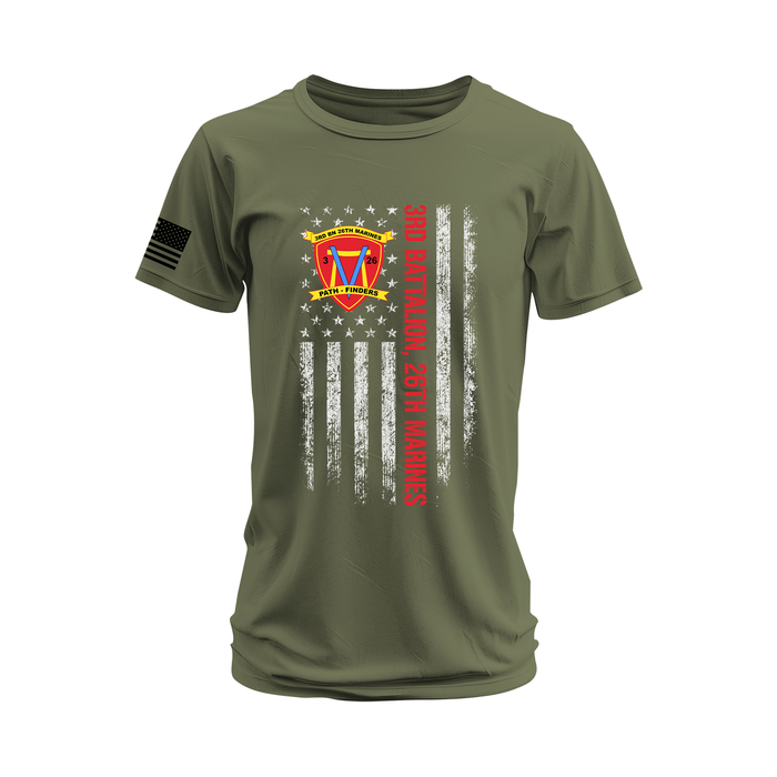 3/26 Marines American Flag T-Shirt Tactically Acquired Military Green Small 