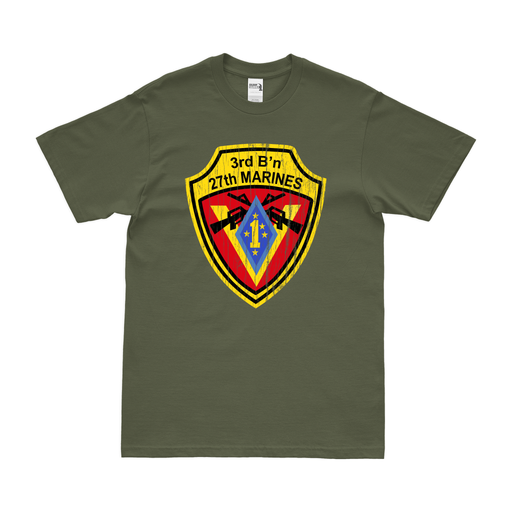 Distressed 3rd Battalion, 27th Marines (3/27) Logo Emblem T-Shirt Tactically Acquired Small Military Green 