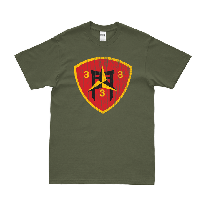 Distressed 3rd Bn 3rd Marines (3/3 Marines) Logo T-Shirt Tactically Acquired Small Military Green 
