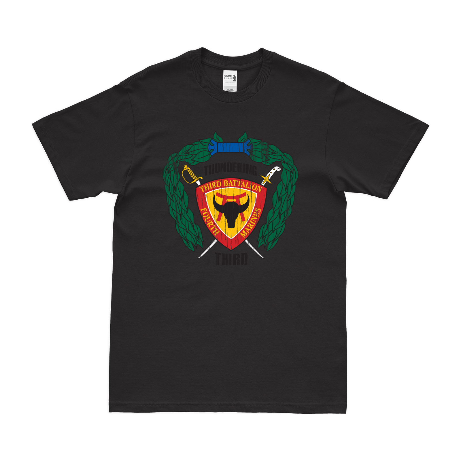 Distressed 3rd Bn 4th Marines (3/4 Marines) Logo Emblem T-Shirt Tactically Acquired Small Black 