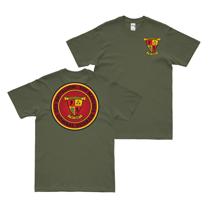 Double-Sided 3/5 Marines Combat Veteran T-Shirt Tactically Acquired Military Green Small 