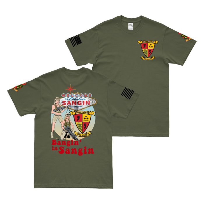 3rd Battalion 5th Marines Bangin' in Sangin OEF Afghanistan Veteran T-Shirt Tactically Acquired Military Green Small 