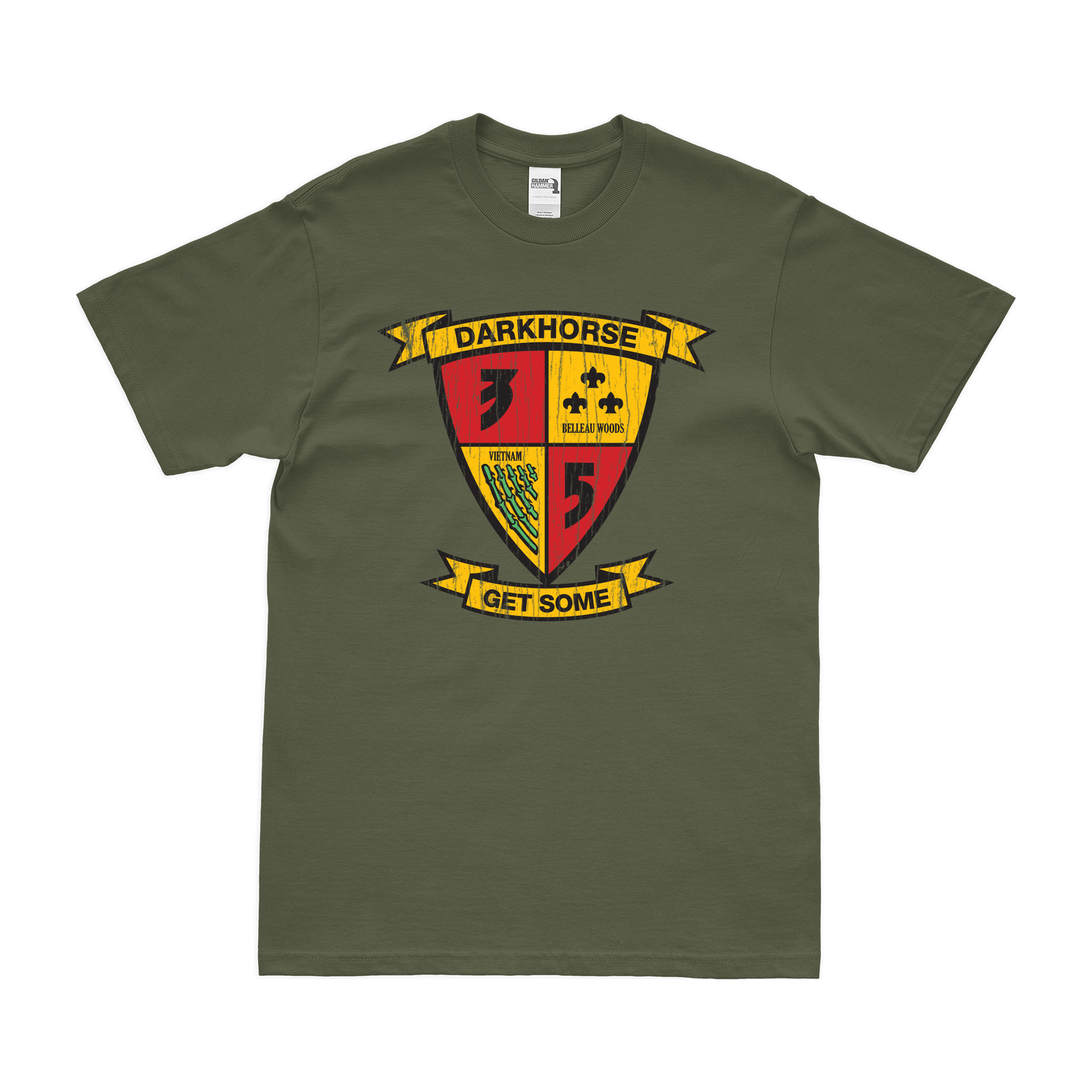 3rd Battalion 5th Marines (3/5) Logo Emblem T-Shirt Tactically Acquired Military Green Distressed Small